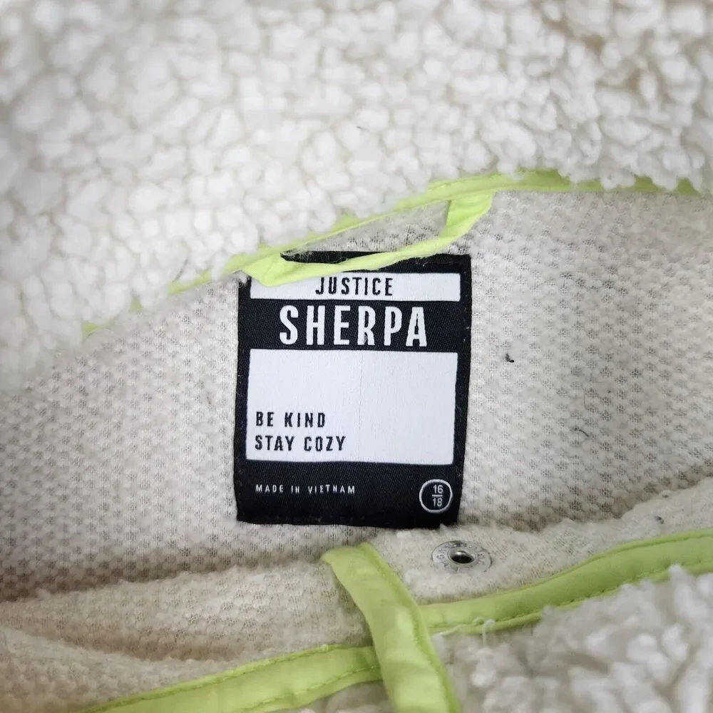 Justice Girls Sherpa Hoodie Quarter Button And Pockets Size 16/18